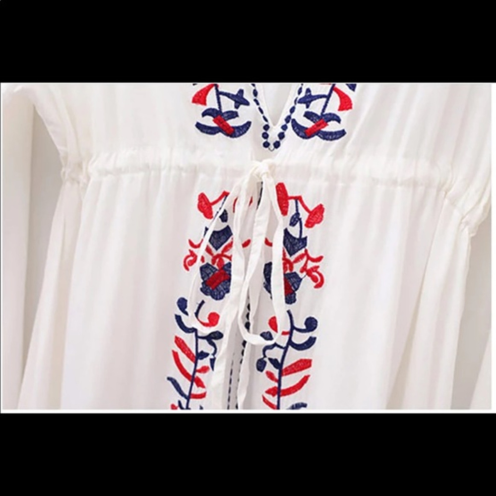 Embroidery Floral Boho Sexy Beach Coverup Dress - Picture 5 of 8